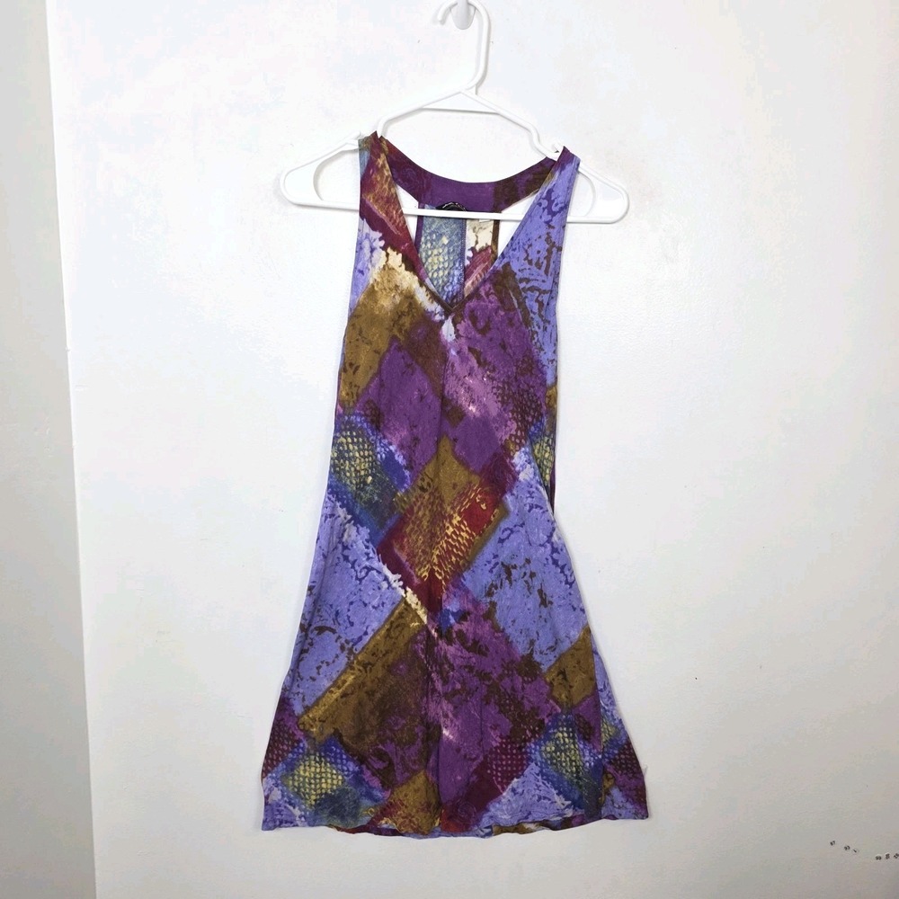Jams‎ World Purple Multicolor Geometric Whimsical Artsy Mini Dress Size Small